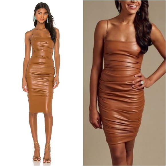 NWT Nookie x Posse Faux Leather Brown Midi Dress Size Small - Picture 1 of 12